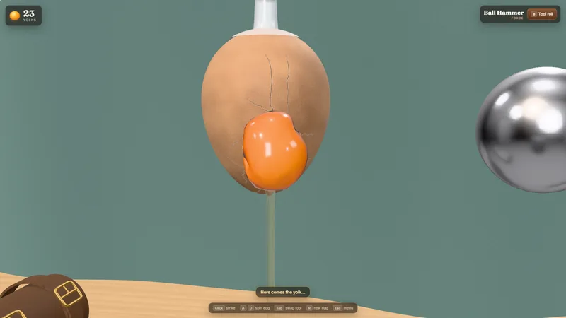 Crack'd: a yolk leaving the shell through the hole it was freed from.