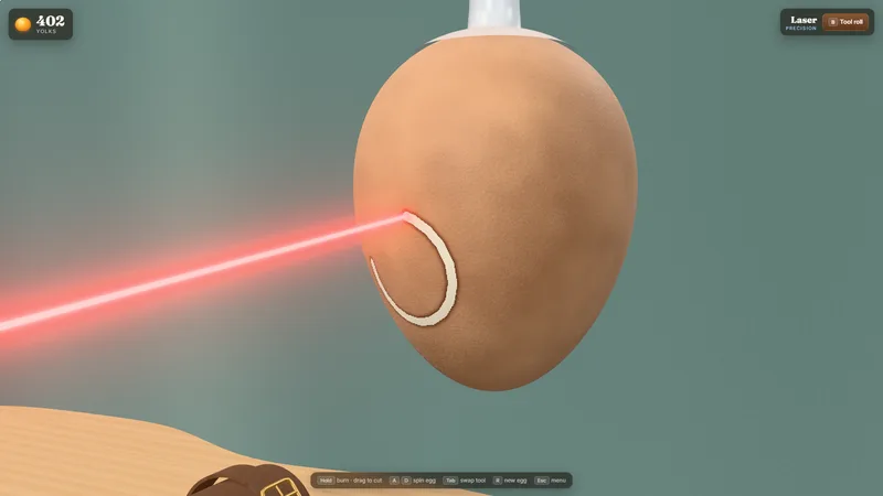 Crack'd: the laser cutting a loop in an egg's shell.