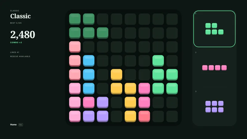 Kachi: endless Classic mode in the Moss theme.